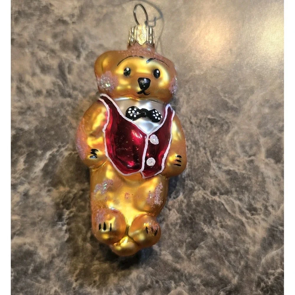 Vintage Christopher Radko‎ Tiny Ted Teddy Bear Blown Glass Ornament